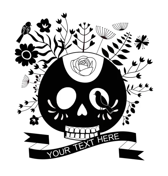 Calavera y rosas, tarjeta del Día de los Muertos en blanco y negro — Archivo Imágenes Vectoriales