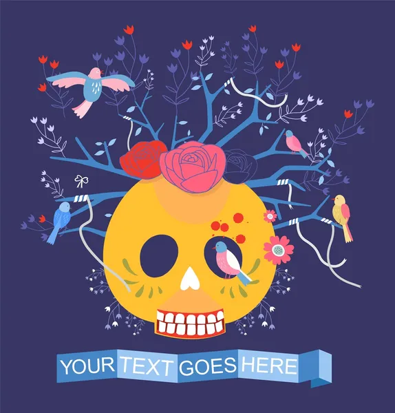 Цветы и черепа на картине "Красочный день мёртвых" Стоковый вектор