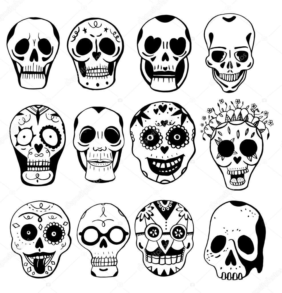 depositphotos_38499943 stock illustration black and white skull drawings