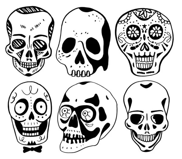 Black and white skull drawings — Stock Vector