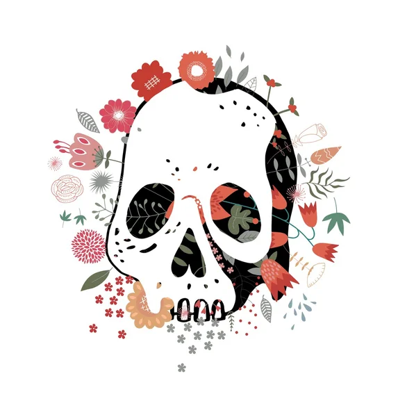 Calavera en flores — Archivo Imágenes Vectoriales