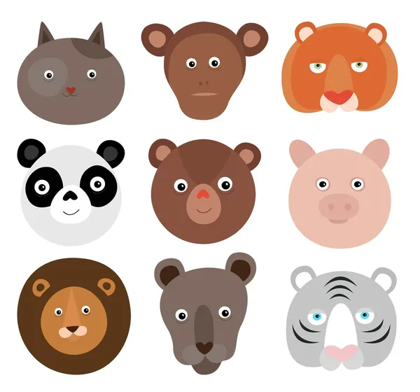 Heads of cartoon animals, on a white background — Stock Vector
