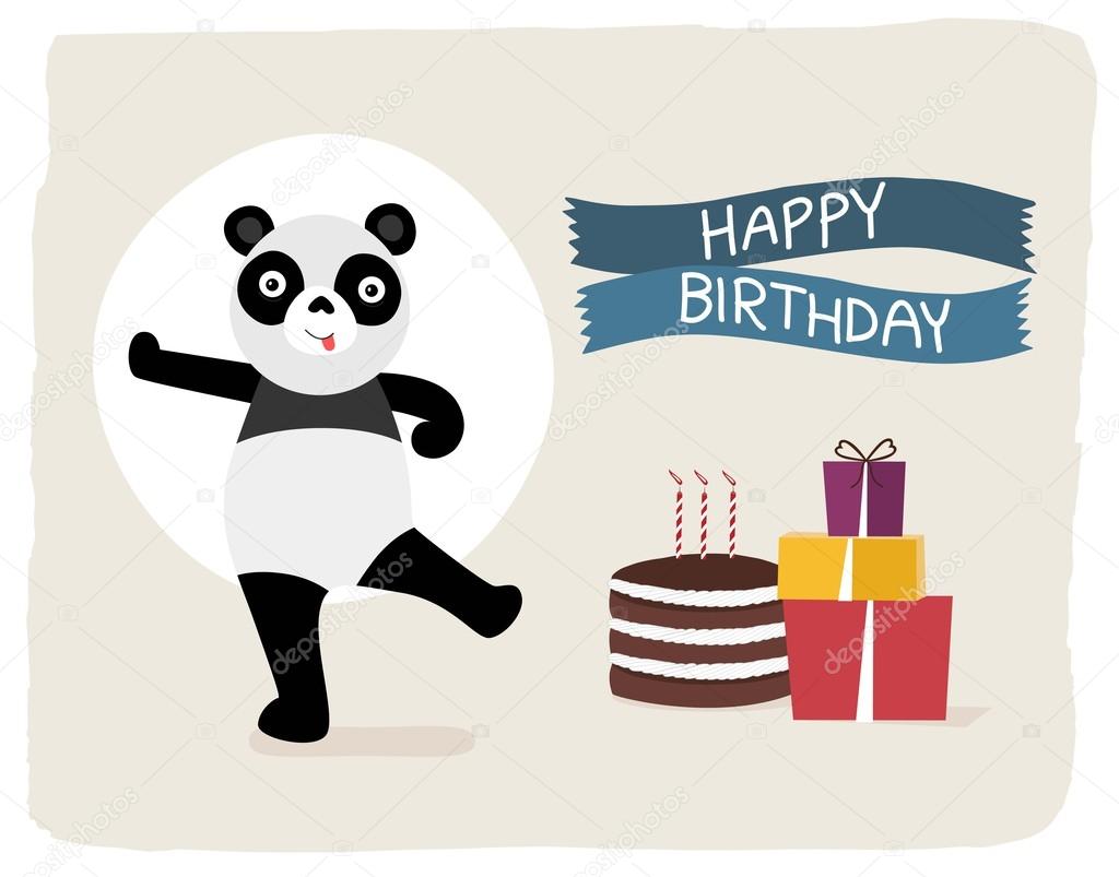 Download Cute happy birthday, gift card with panda — Stock Vector ...