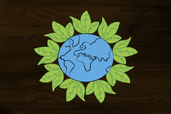 Surreale Interpretation von Green Economy, Planet Erde mit Blättern — Stockfoto