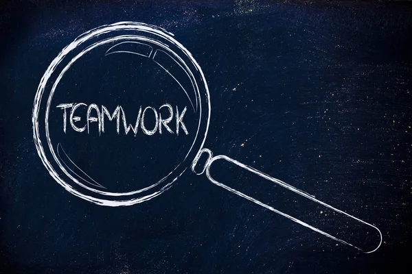 Fokus auf Teamwork und Zusammenarbeit, Lupendesign — Stockfoto