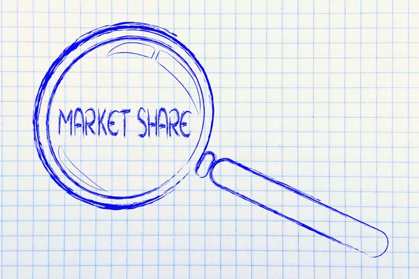 Magnifying glass, focusing on market share — Stock Photo, Image