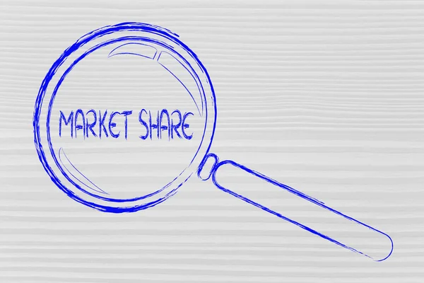 Magnifying glass, focusing on market share — Stock Photo, Image