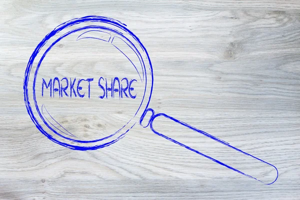 Magnifying glass, focusing on market share — Stock Photo, Image