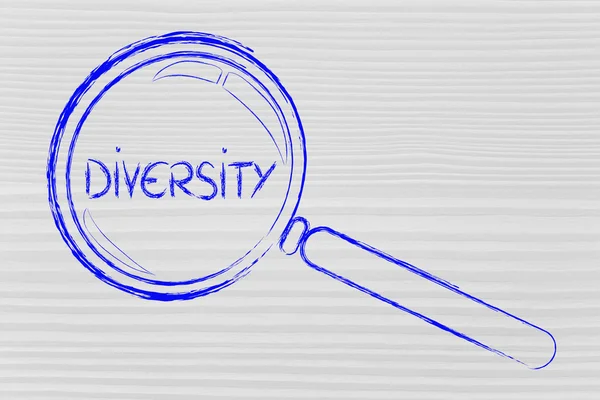Focusing on diversity and collaboration, magnifying glass design — Stock Photo, Image