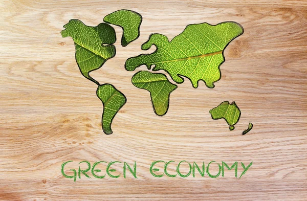 Zelená ekonomika, mapa světa, které zelené listy — Stock fotografie