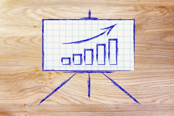 Sala de reunião whiteboard stand com estatísticas positivas gráfico — Fotografia de Stock