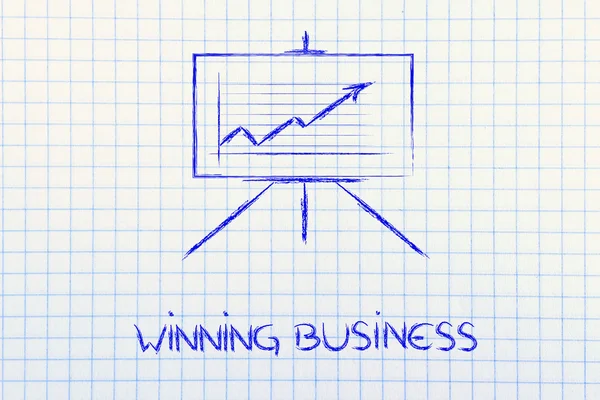 Zasedací místnosti tabule stojan s pozitivní statistiky graf — Stock fotografie