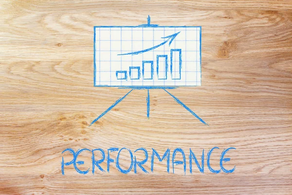 Vergadering Roomservice whiteboard stand met positieve stats grafiek — Stockfoto