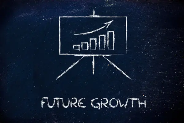 Möte rum whiteboard stå med positiv statistik diagram — Stockfoto