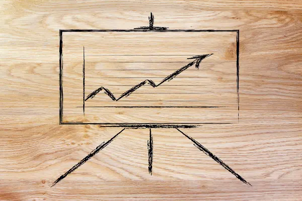 Zasedací místnosti tabule stojan s pozitivní statistiky graf — Stock fotografie