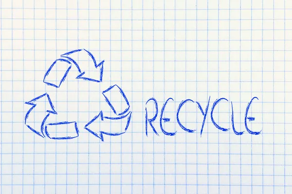 Economia verde: reciclar simbol no caderno de papel — Fotografia de Stock