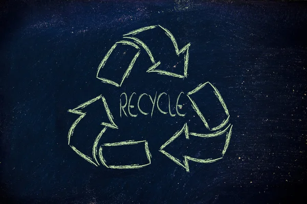 Зелена економіка: символ переробки на дошці — стокове фото