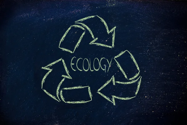 Economia verde: reciclar símbolo no quadro negro — Fotografia de Stock