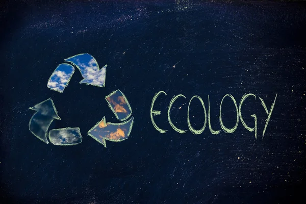 Économie verte : recyclage du symbole sur le tableau noir — Photo