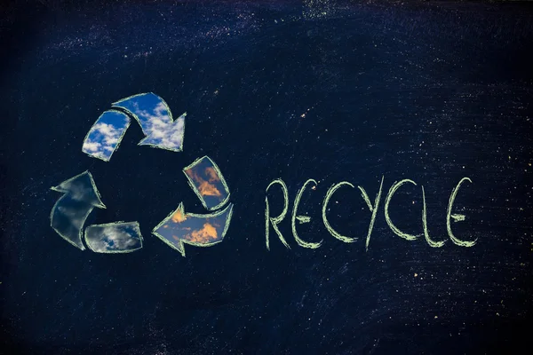 Green economy: recycle symbol on blackboard — Stock Photo, Image