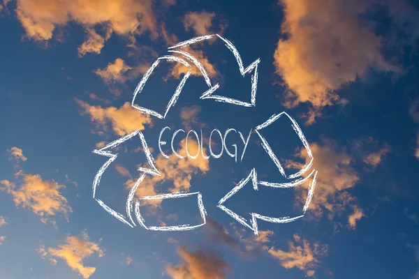 Green economy: recycle symbol with sky pattern — Stock Photo, Image