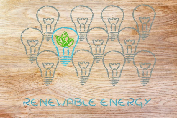 Einzigartige Glühbirne mit Blättern im Inneren, Metapher für grüne Wirtschaft — Stockfoto
