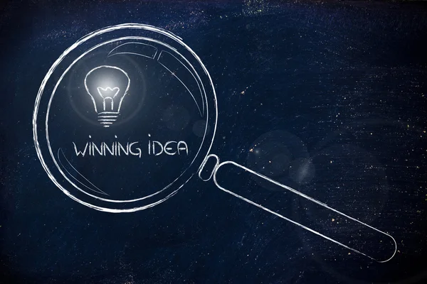 Finding a winning idea, magnifying glass design — Stock Photo, Image