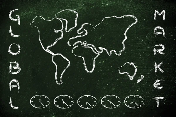 Карта мира и часовые пояса, глобальный бизнес — стоковое фото