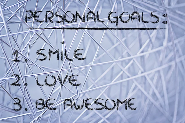 Lijst van persoonlijke doelen: glimlach, love en awesome — Stockfoto