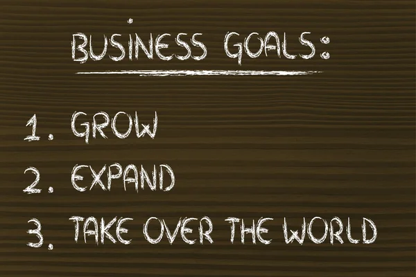 Lista de objetivos de negocio: crecer, expandirse, hacerse cargo del mundo —  Fotos de Stock