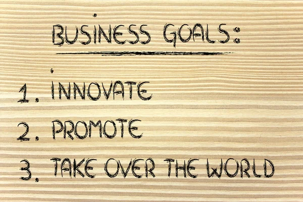 Lista de objetivos empresariales: innovar, promover, apoderarse del mundo — Foto de Stock