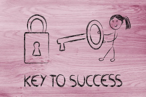 De sleutel tot succes, grappig meisje teken succesvol vinden — Stockfoto