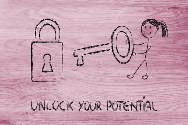 Unlock your potential, funny girl being successful — Stock Photo, Image