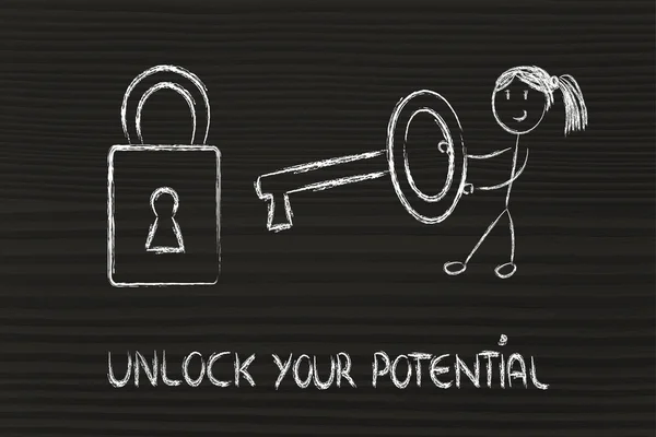 Unlock your potential, funny girl being successful — Stock Photo, Image