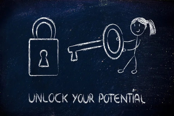 Unlock your potential, funny girl being successful — Stock Photo, Image