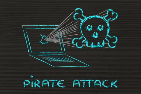 Amenazas de malware y seguridad en Internet, cráneo y PC — Foto de Stock