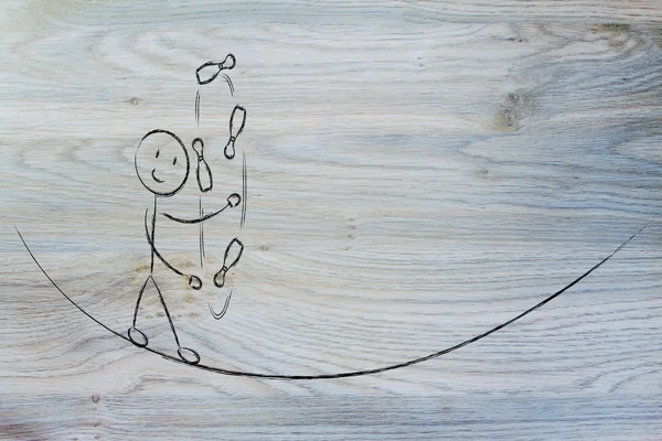 Balancing and managing responsibilities: funny character jugglin — Stock Photo, Image