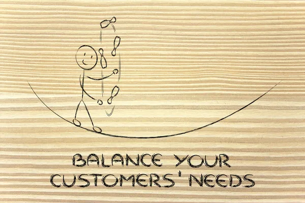 Equilibrar as necessidades dos seus clientes: malabarismo de caráter engraçado — Fotografia de Stock