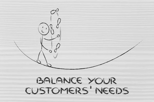 Equilibrar las necesidades de sus clientes: malabarismos de carácter divertido —  Fotos de Stock