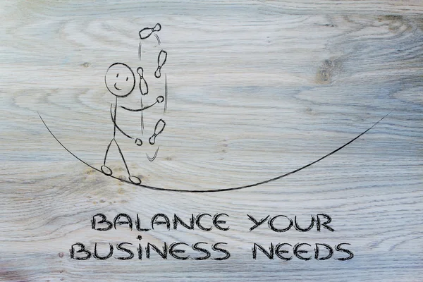 Equilibrar e gerenciar suas necessidades de negócios: jarro de caráter engraçado — Fotografia de Stock