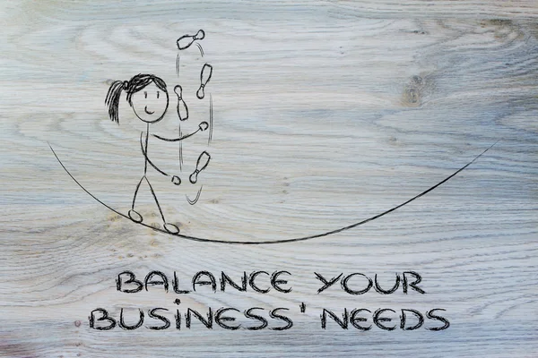 Balancing and managing business needs: funny girl juggling — Stock Photo, Image