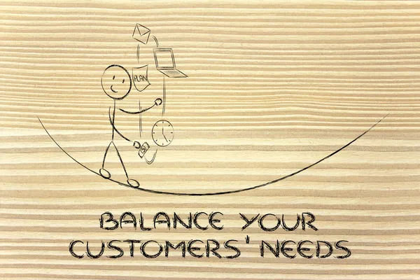 Balancing your customers' needs: juggling with pc, document, ema — Stock Photo, Image