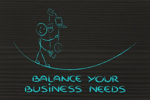 Equilibrar sus necesidades de negocio: malabarismo con PC, documento, correo electrónico —  Fotos de Stock