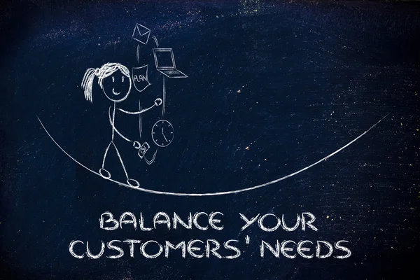 Balancing your customers' needs: juggling with pc, document, ema — Stock Photo, Image