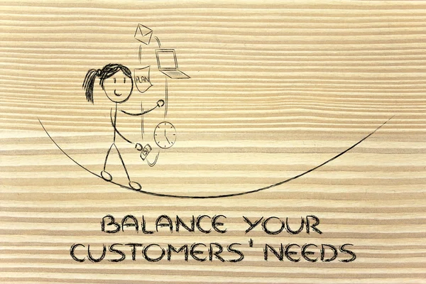 Balancing your customers' needs: juggling with pc, document, ema — Stock Photo, Image