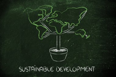 Yeşil Ekonomi: sembol ağacının yaprakları gibi contintents ile