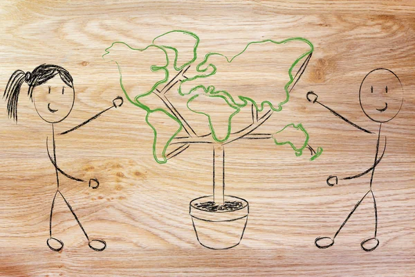 Economia verde: símbolo de árvore com conteúdos como folhas — Fotografia de Stock