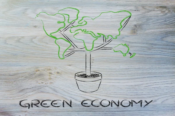 Groene economie: symbool van boom met contintents als bladeren — Stockfoto