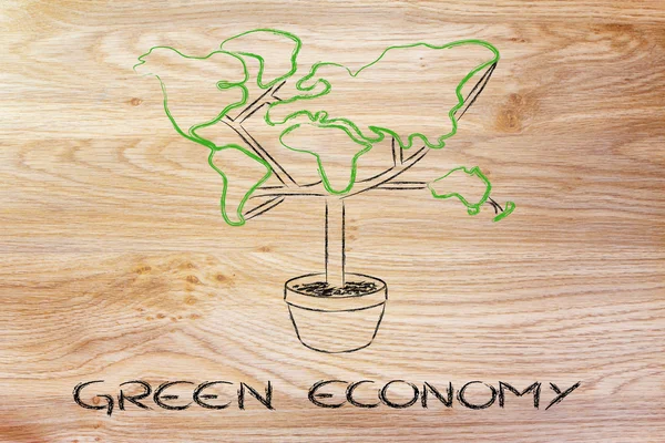 Groene economie: symbool van boom met contintents als bladeren — Stockfoto
