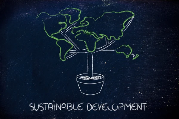 緑の経済： の葉として contintents と木のシンボル — ストック写真